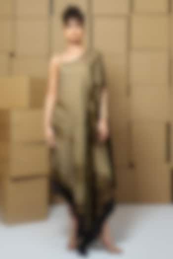 Multi-Colored Bemberg Satin Organza Abstract Printed One-Shoulder Summer Dress by Shristi Chetani at Pernia's Pop Up Shop