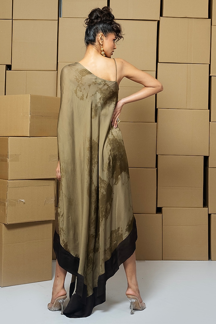 Multi-Colored Bemberg Satin Organza Abstract Printed One-Shoulder Summer Dress by Shristi Chetani at Pernia's Pop Up Shop