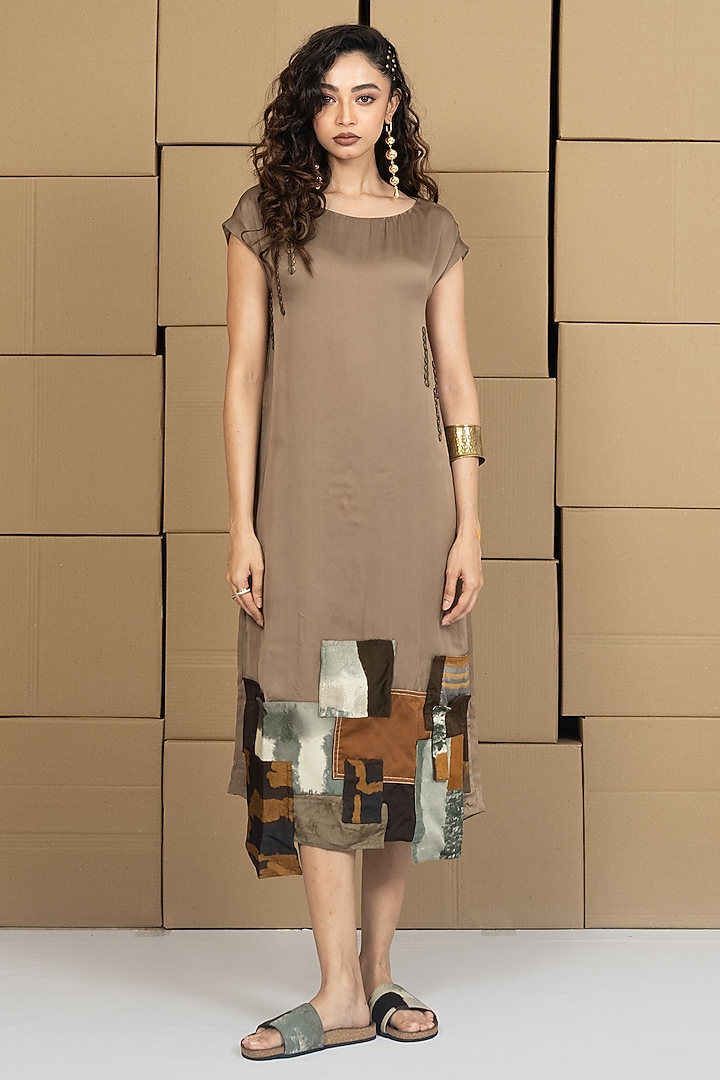 Multi-Colored Bemberg Satin Organza Patchwork Midi Summer Dress by Shristi Chetani at Pernia's Pop Up Shop