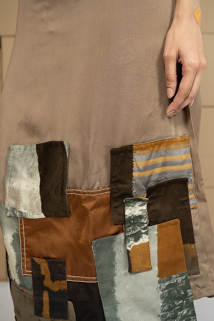 Multi-Colored Bemberg Satin Organza Patchwork Midi Summer Dress by Shristi Chetani at Pernia's Pop Up Shop