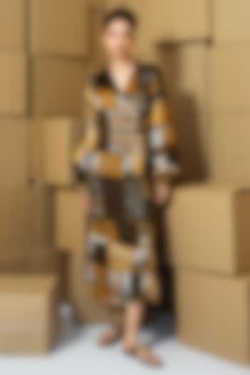 Multi-Colored Taffeta Abstract Printed Shirt-Style Midi Summer Dress by Shristi Chetani at Pernia's Pop Up Shop