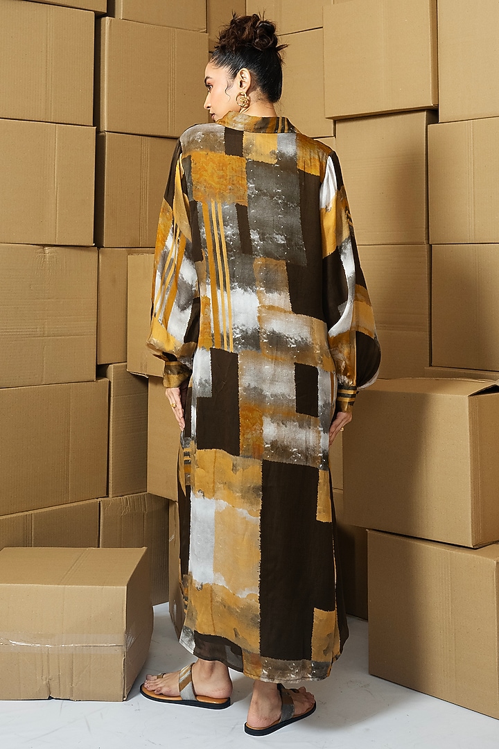 Multi-Colored Taffeta Abstract Printed Shirt-Style Midi Summer Dress by Shristi Chetani at Pernia's Pop Up Shop