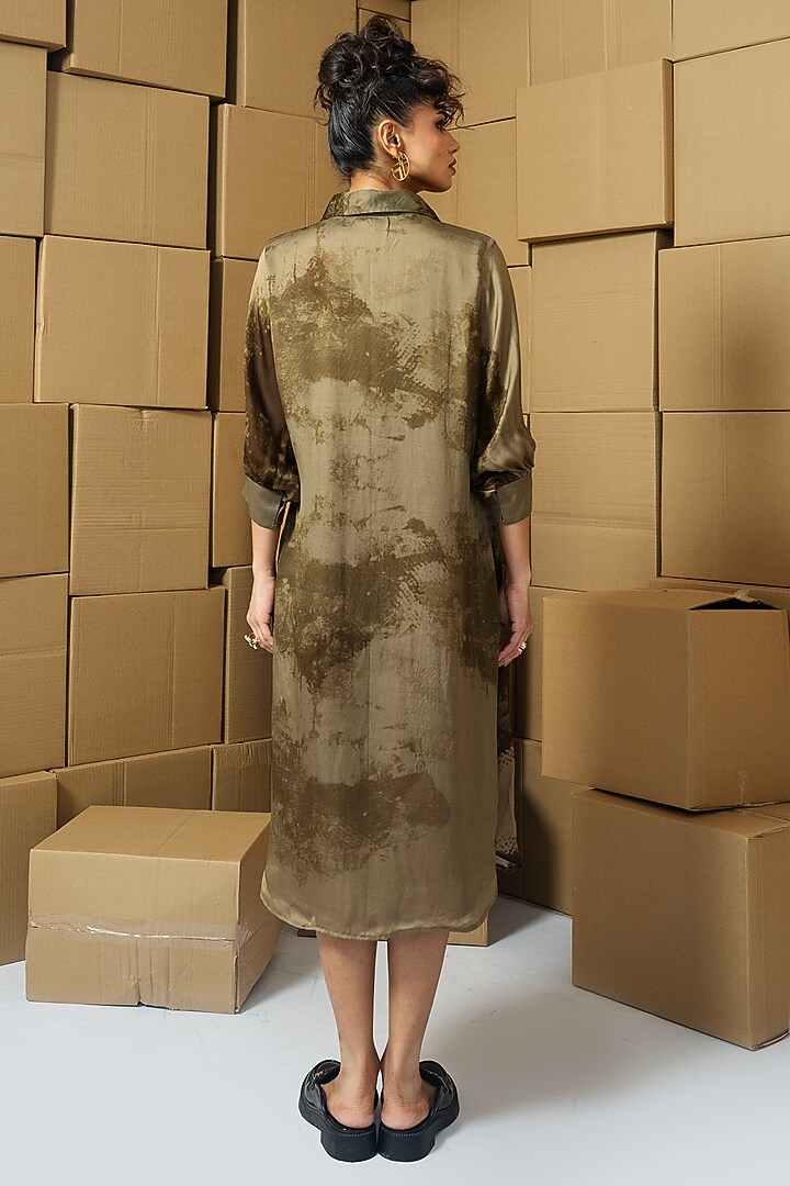 Multi-Colored Taffeta Abstract Printed Shirt-Style Midi Summer Dress by Shristi Chetani at Pernia's Pop Up Shop