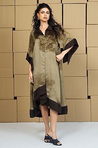 Multi-Colored Taffeta Abstract Printed Shirt Dress by Shristi Chetani