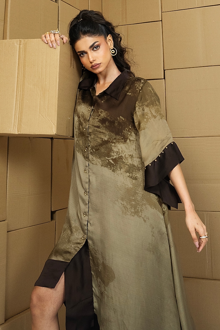 Multi-Colored Taffeta Abstract Printed Shirt Summer Dress by Shristi Chetani at Pernia's Pop Up Shop