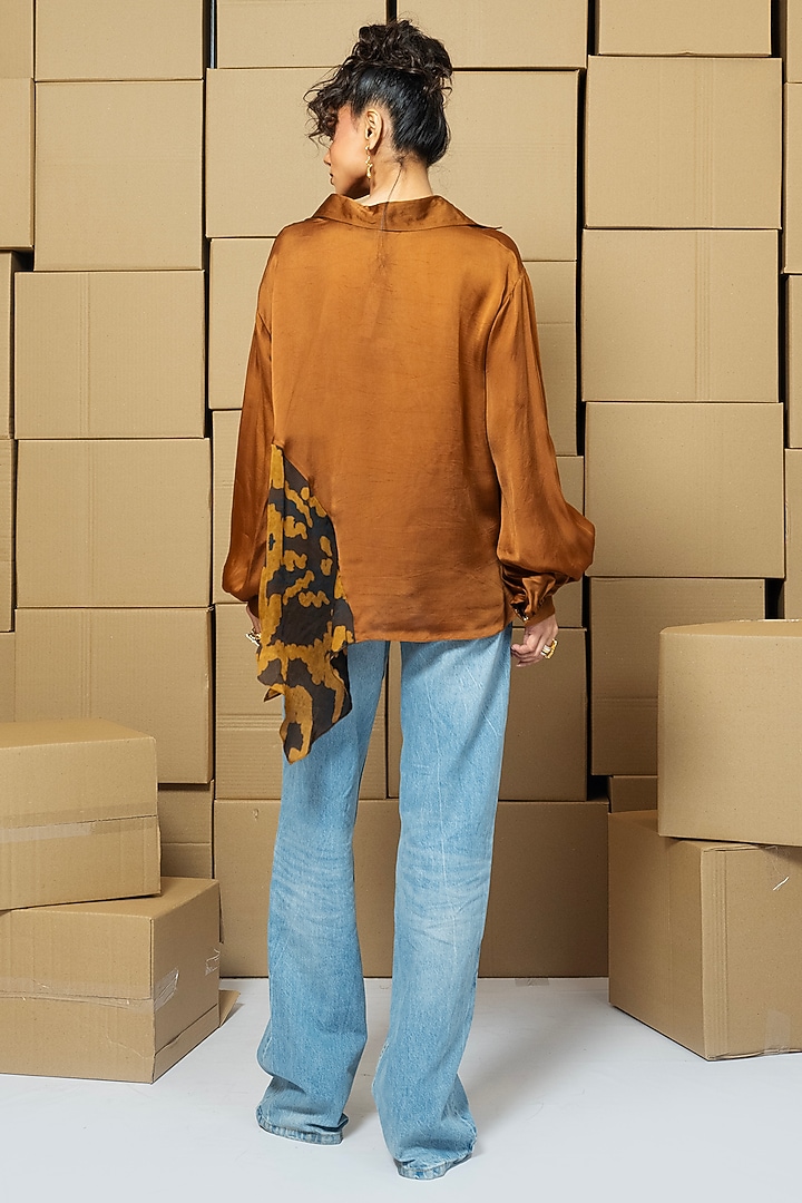 Multi-Colored Bemberg Satin Organza Patchwork Asymmetrical Shirt by Shristi Chetani at Pernia's Pop Up Shop