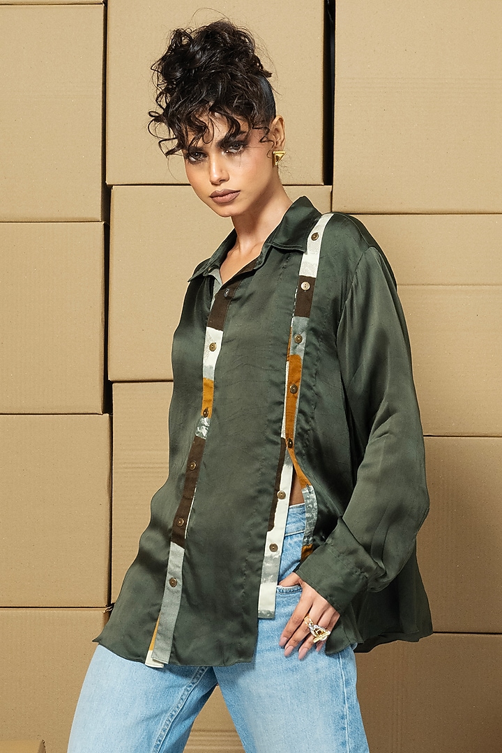 Multi-Colored Bemberg Satin Organza Patchwork Shirt by Shristi Chetani at Pernia's Pop Up Shop