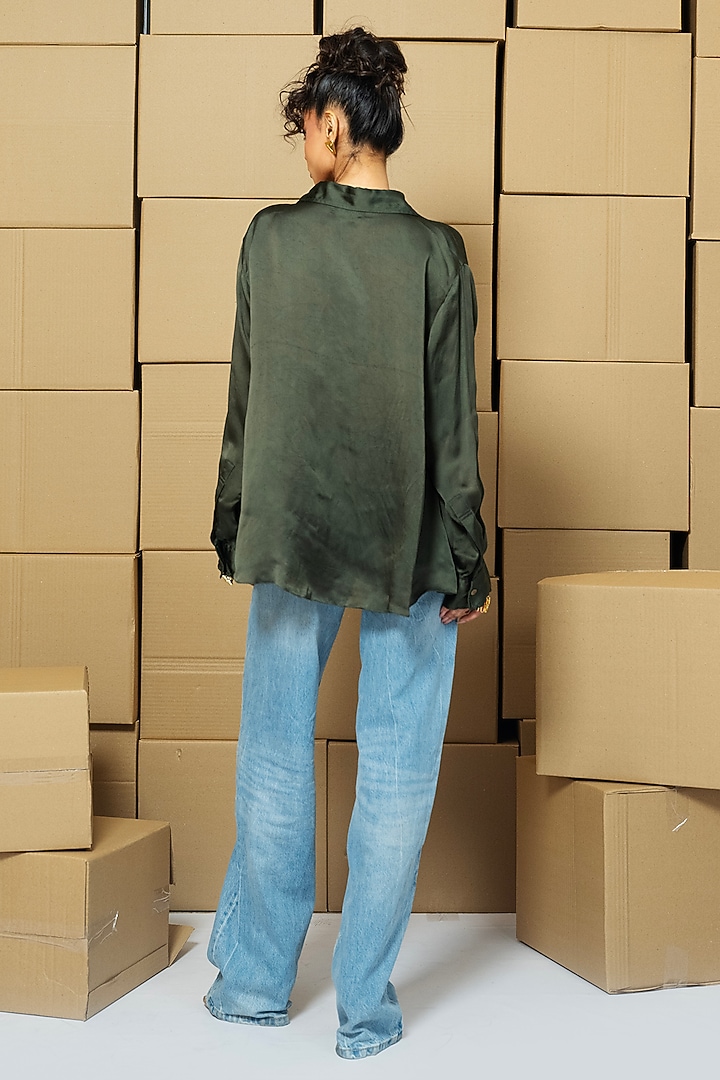 Multi-Colored Bemberg Satin Organza Patchwork Shirt by Shristi Chetani at Pernia's Pop Up Shop