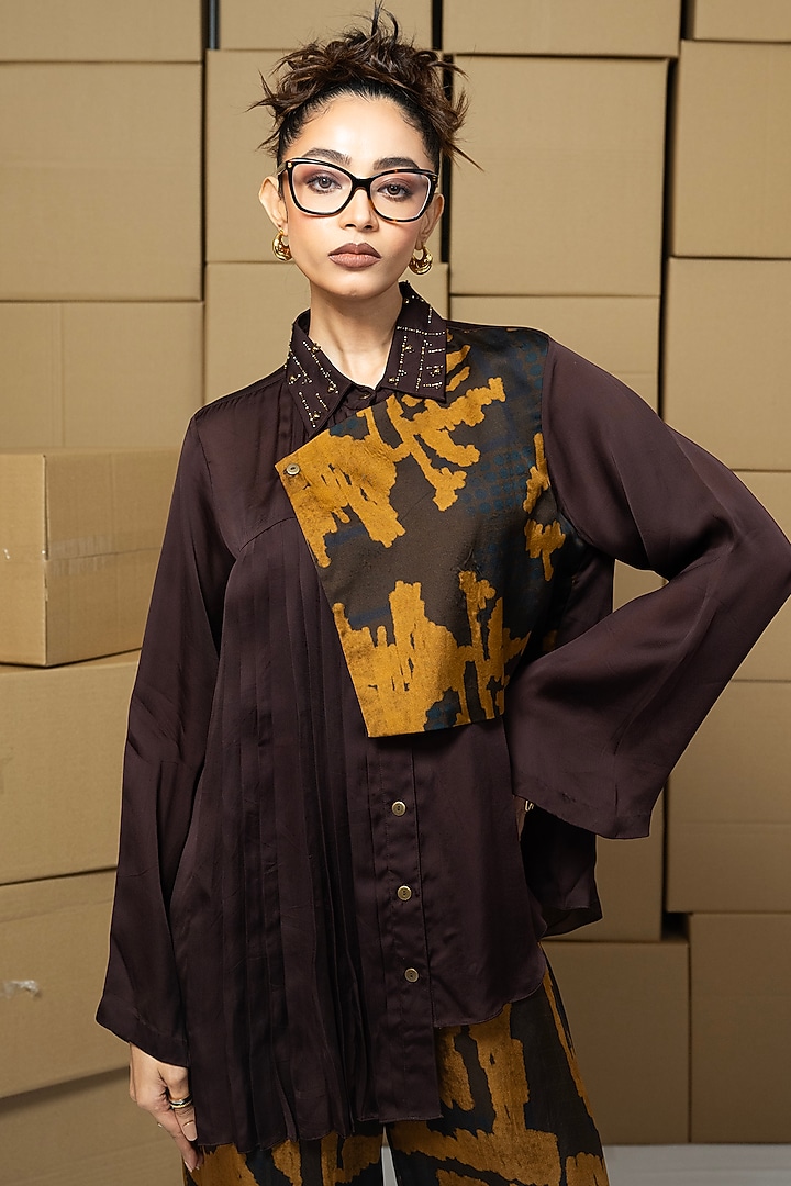 Multi-Colored Bemberg Satin Organza Patchwork Shirt by Shristi Chetani at Pernia's Pop Up Shop
