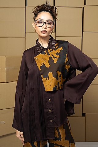 Multi-Colored Bemberg Satin Organza Patchwork Shirt by Shristi Chetani