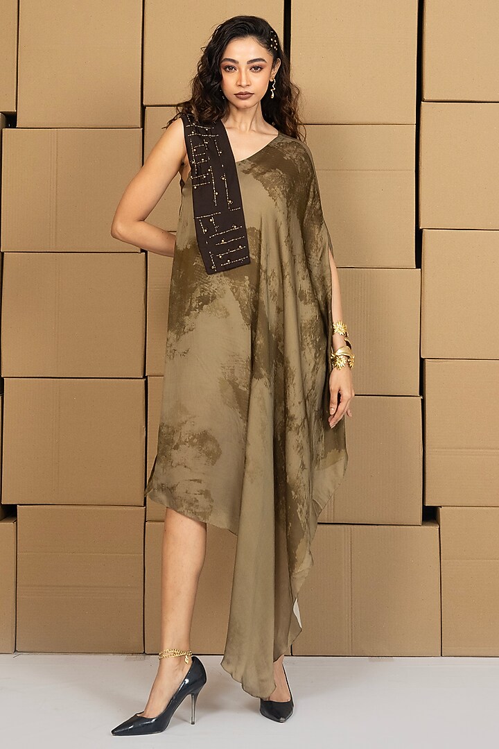 Multi-Colored Taffeta Embellished Midi Summer Dress by Shristi Chetani at Pernia's Pop Up Shop