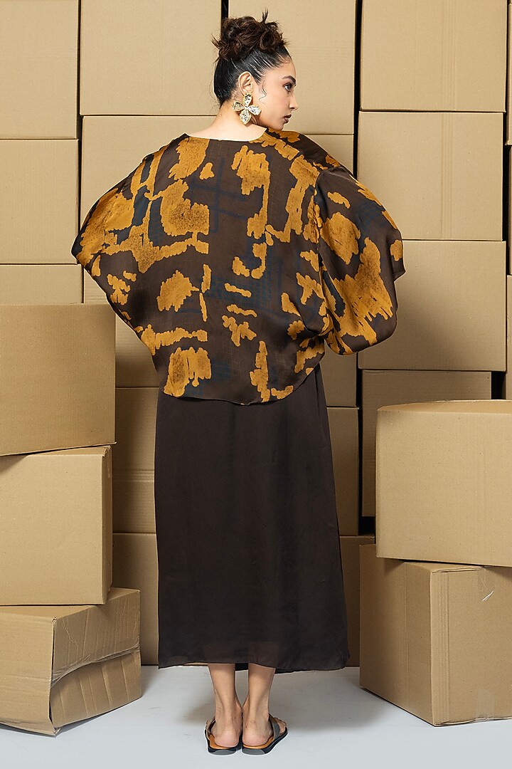 Multi-Colored Bemberg Satin Organza Abstract Printed Jacket Vacation Dress by Shristi Chetani at Pernia's Pop Up Shop