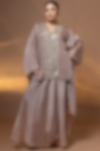 Mauve Bemberg Satin Organza Skirt Set by Shristi Chetani at Pernia's Pop Up Shop