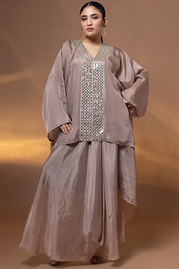 Mauve Bemberg Satin Organza Skirt Set by Shristi Chetani at Pernia's Pop Up Shop