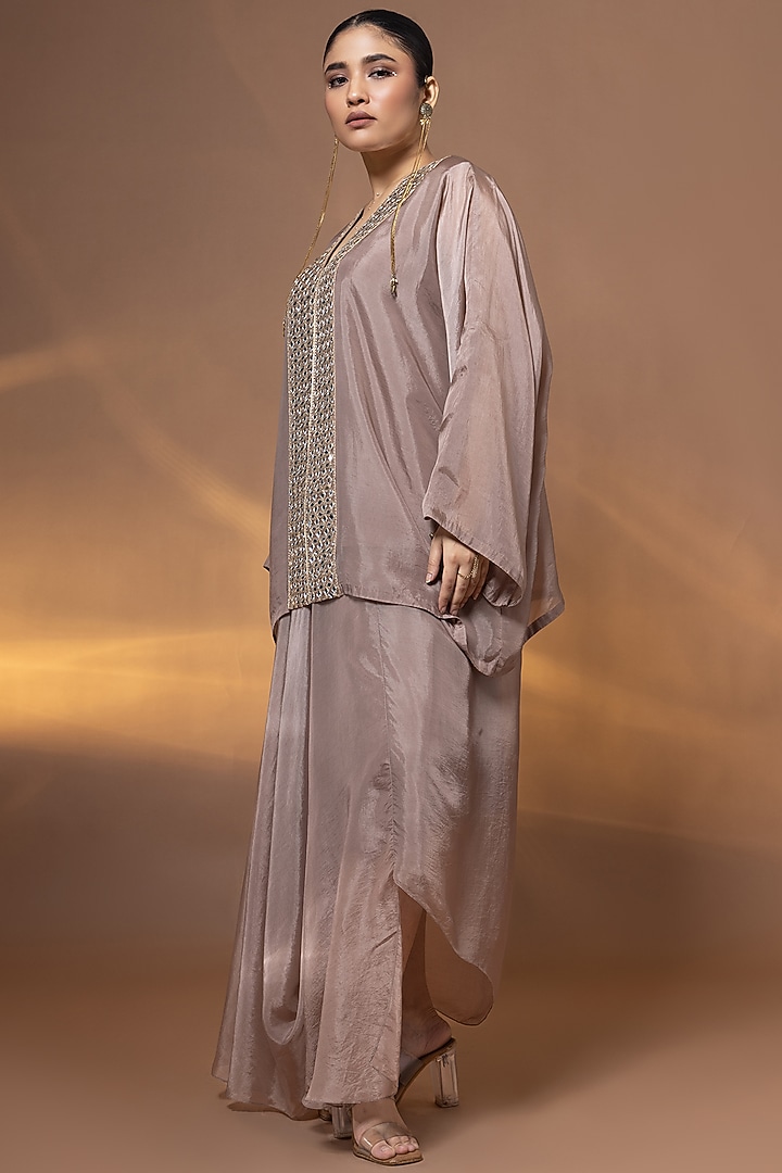 Mauve Bemberg Satin Organza Skirt Set by Shristi Chetani at Pernia's Pop Up Shop