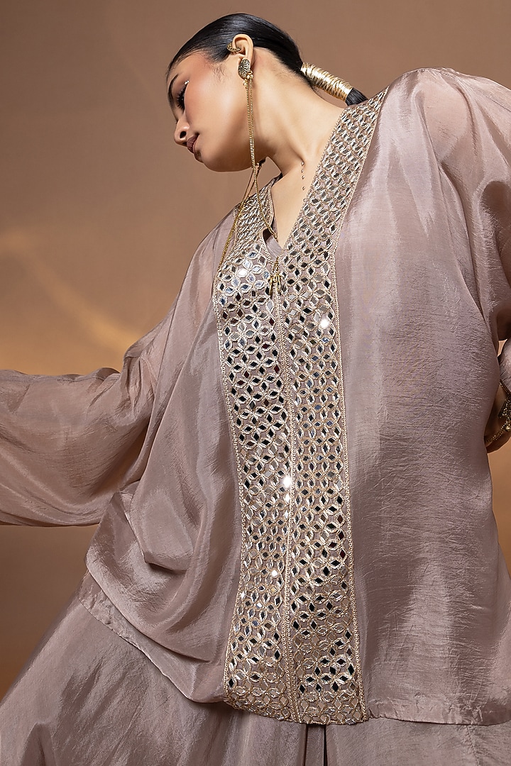 Mauve Bemberg Satin Organza Skirt Set by Shristi Chetani at Pernia's Pop Up Shop