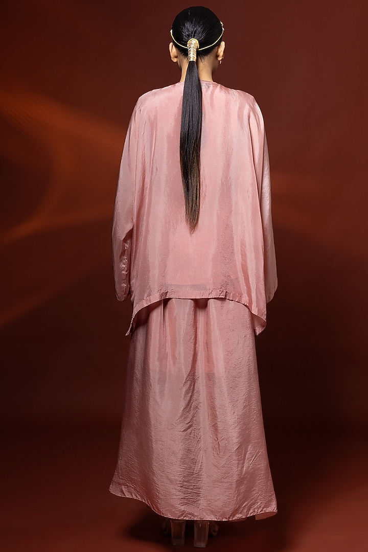 Baby Pink Bemberg Satin Organza Draped Skirt Set by Shristi Chetani at Pernia's Pop Up Shop