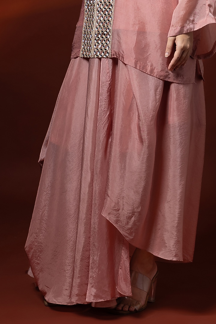 Baby Pink Bemberg Satin Organza Draped Skirt Set by Shristi Chetani at Pernia's Pop Up Shop
