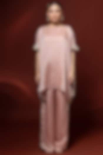 Pink Bemberg Satin Organza Mirror Embroidered Kurta Set by Shristi Chetani at Pernia's Pop Up Shop