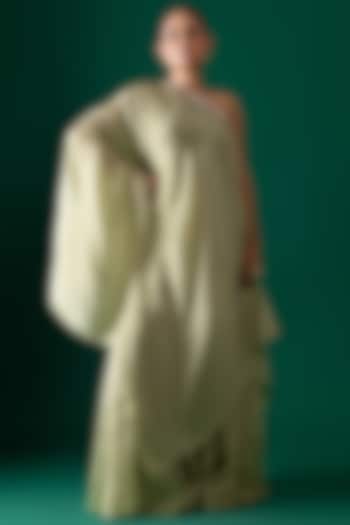 Green Bemberg Satin Organza Sharara Set by Shristi Chetani at Pernia's Pop Up Shop