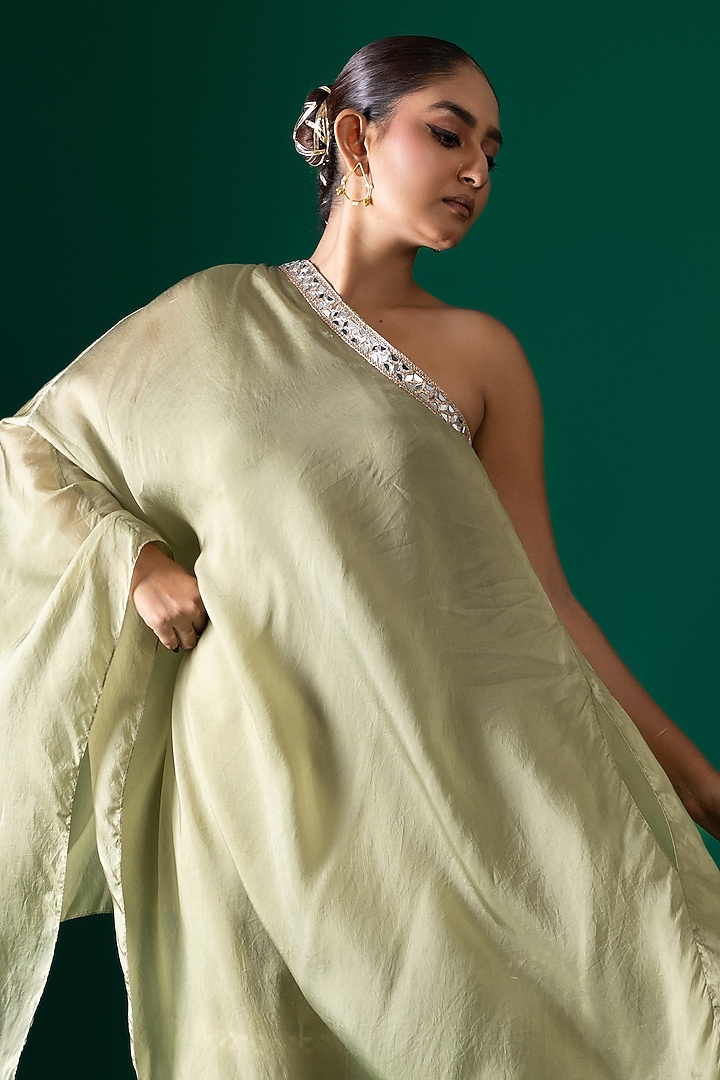 Green Bemberg Satin Organza Sharara Set by Shristi Chetani at Pernia's Pop Up Shop