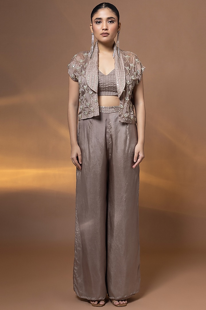 Mauve Bemberg Satin Organza Pant Set by Shristi Chetani at Pernia's Pop Up Shop