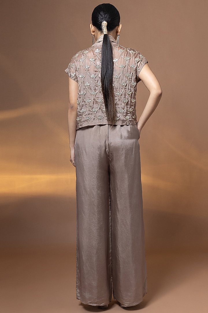 Mauve Bemberg Satin Organza Pant Set by Shristi Chetani at Pernia's Pop Up Shop