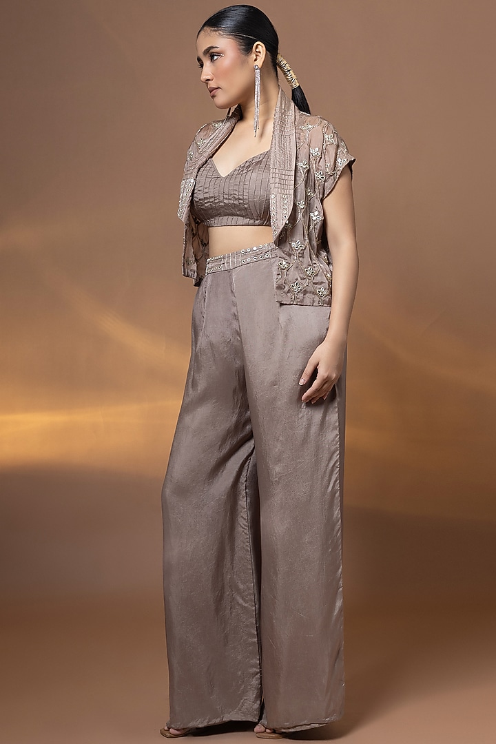 Mauve Bemberg Satin Organza Pant Set by Shristi Chetani at Pernia's Pop Up Shop