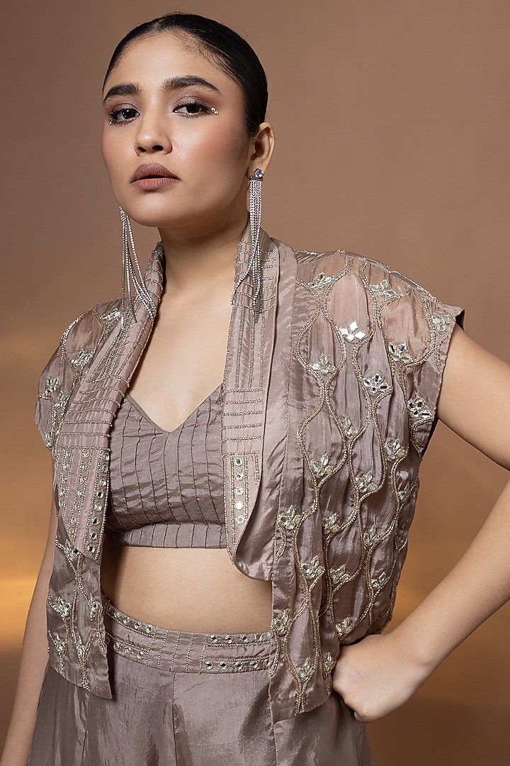 Mauve Bemberg Satin Organza Pant Set by Shristi Chetani at Pernia's Pop Up Shop