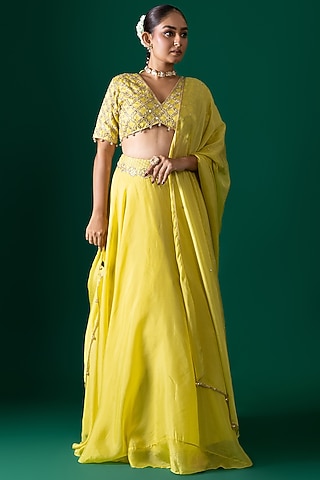 Lime Habutai Silk Lehenga Set by Shristi Chetani