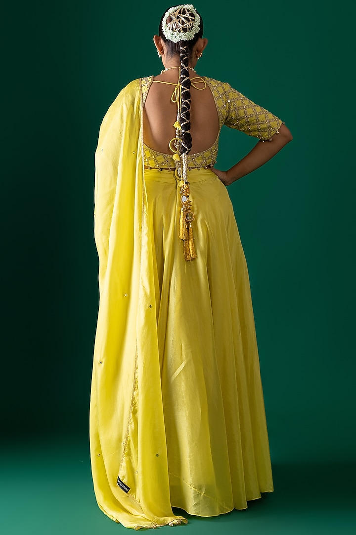 Lime Habutai Silk Wedding Lehenga Set by Shristi Chetani at Pernia's Pop Up Shop