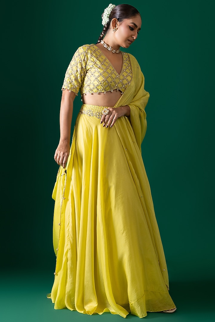 Lime Habutai Silk Wedding Lehenga Set by Shristi Chetani at Pernia's Pop Up Shop