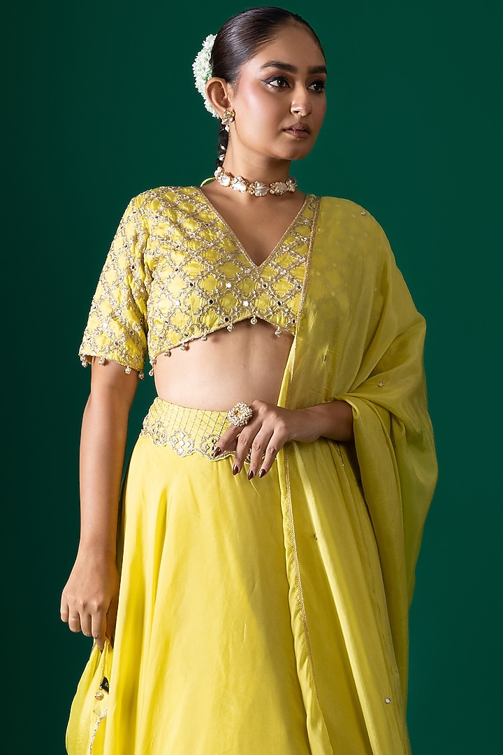 Lime Habutai Silk Wedding Lehenga Set by Shristi Chetani at Pernia's Pop Up Shop