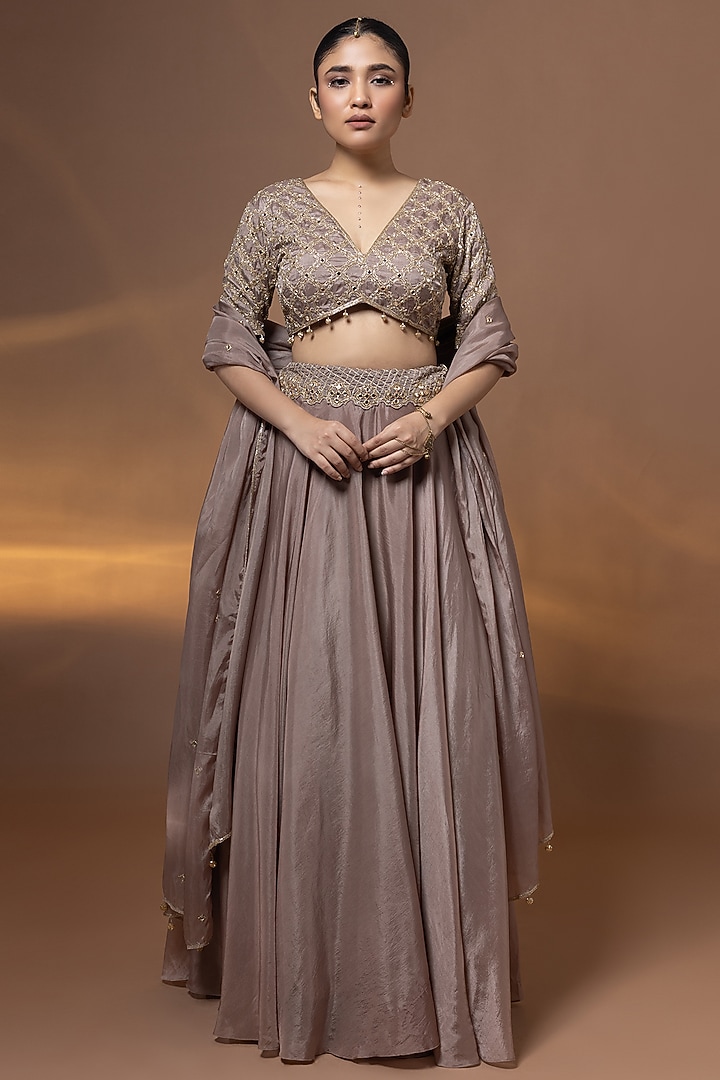 Brown Habutai Silk Wedding Lehenga Set by Shristi Chetani at Pernia's Pop Up Shop
