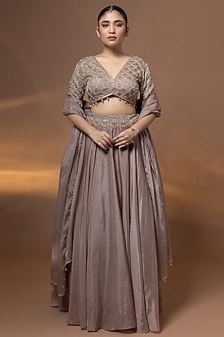 Brown Habutai Silk Lehenga Set by Shristi Chetani