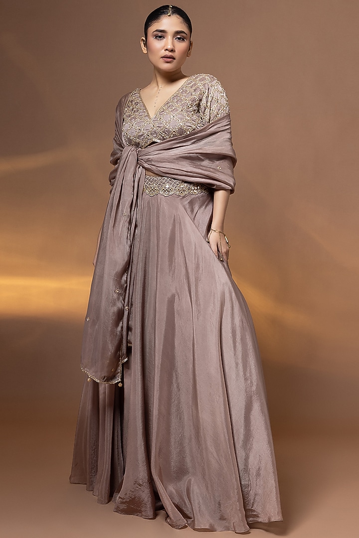 Brown Habutai Silk Wedding Lehenga Set by Shristi Chetani at Pernia's Pop Up Shop