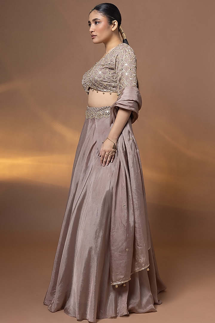 Brown Habutai Silk Wedding Lehenga Set by Shristi Chetani at Pernia's Pop Up Shop