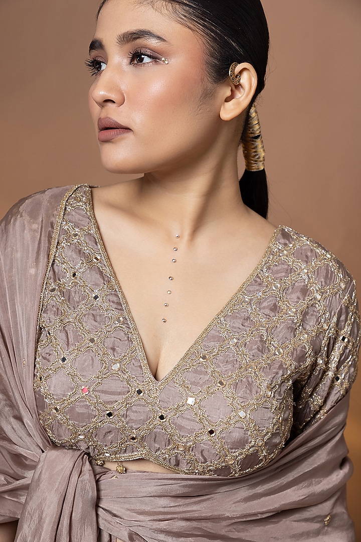 Brown Habutai Silk Wedding Lehenga Set by Shristi Chetani at Pernia's Pop Up Shop