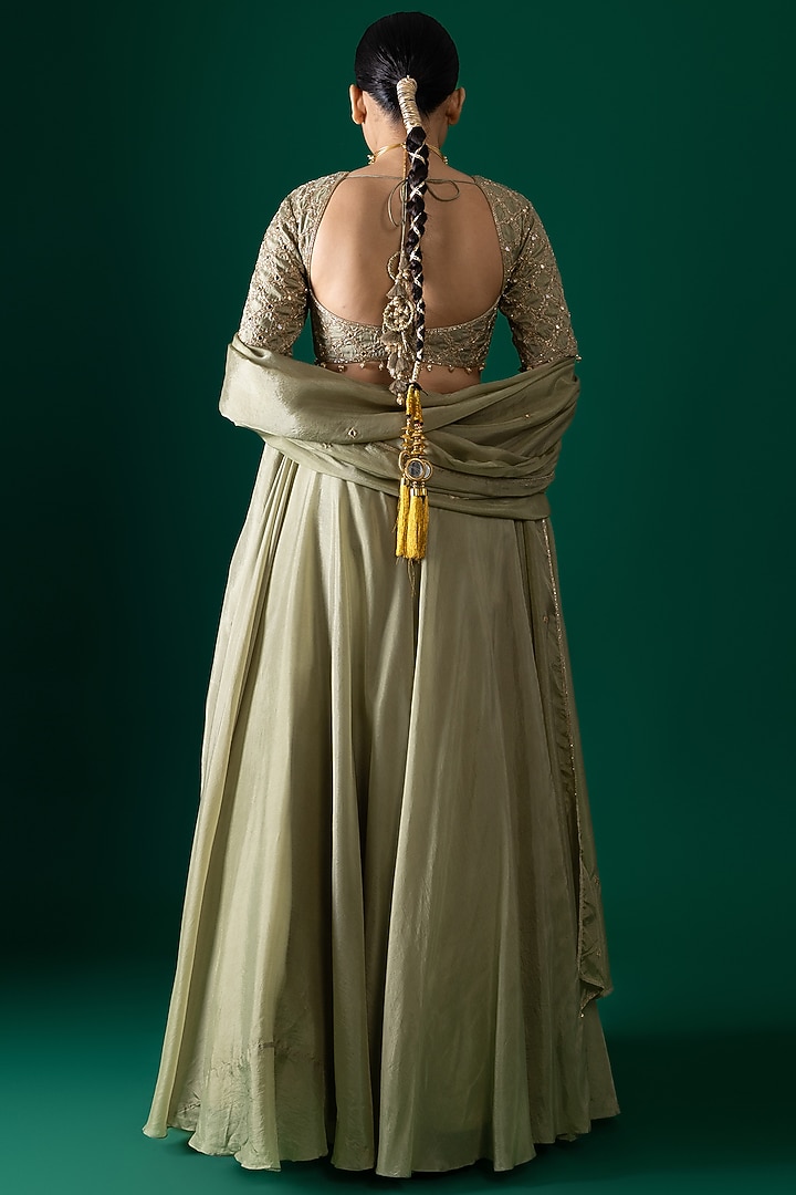 Green Habutai Silk Wedding Lehenga Set by Shristi Chetani at Pernia's Pop Up Shop