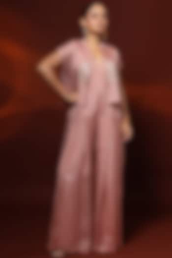 Pink Habutai Silk Jumpsuit With Embroidered Jacket by Shristi Chetani at Pernia's Pop Up Shop
