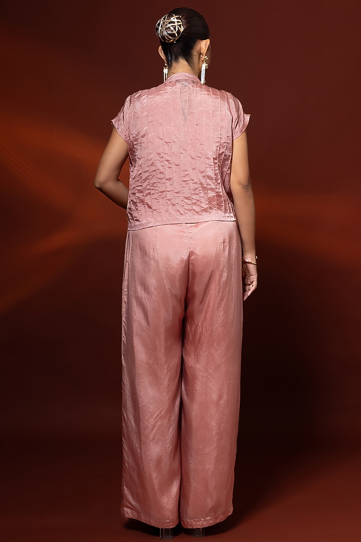 Pink Habutai Silk Jumpsuit With Embroidered Jacket by Shristi Chetani at Pernia's Pop Up Shop