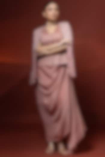 Pink Habutai Silk Draped Skirt Set by Shristi Chetani at Pernia's Pop Up Shop