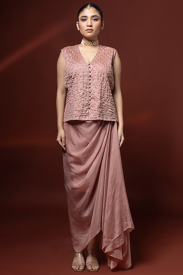 Pink Habutai Silk Draped Skirt Set by Shristi Chetani at Pernia's Pop Up Shop