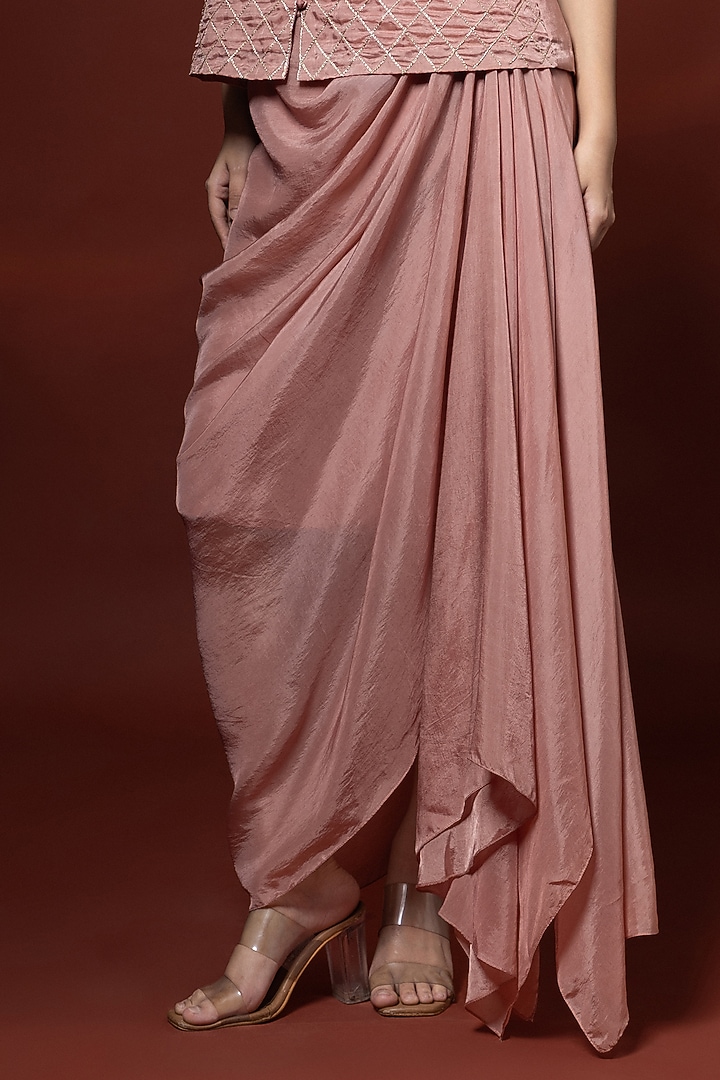 Pink Habutai Silk Draped Skirt Set by Shristi Chetani at Pernia's Pop Up Shop