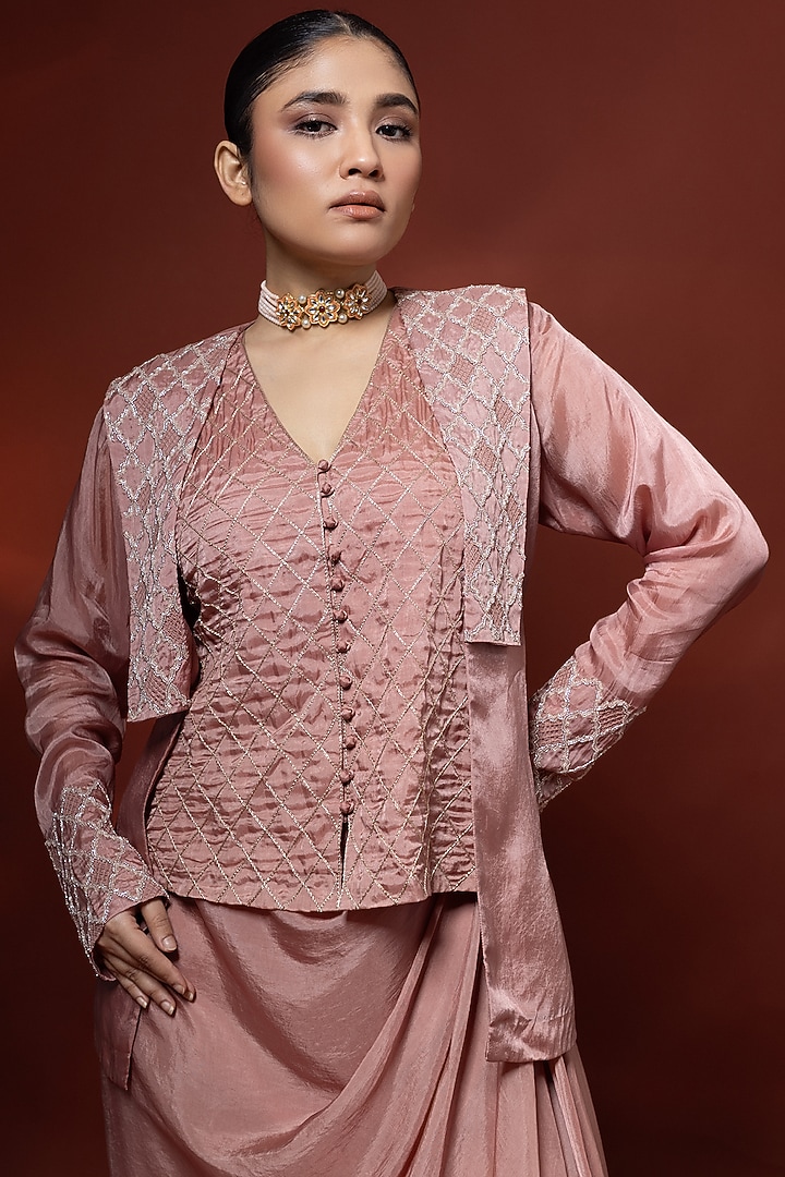 Pink Habutai Silk Draped Skirt Set by Shristi Chetani at Pernia's Pop Up Shop