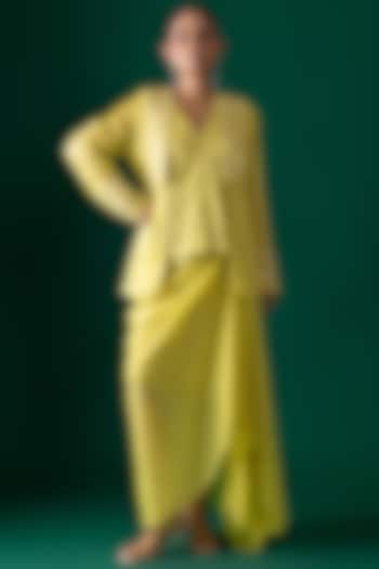 Yellow Habutai Silk Draped Skirt Set by Shristi Chetani at Pernia's Pop Up Shop