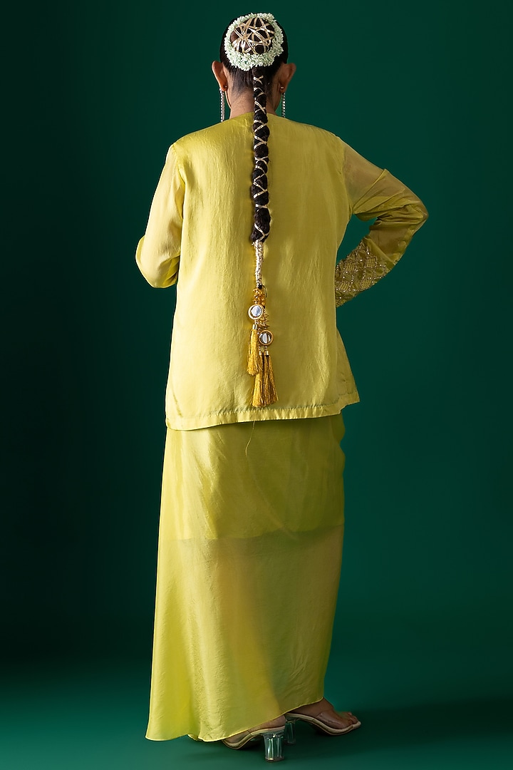 Yellow Habutai Silk Draped Skirt Set by Shristi Chetani at Pernia's Pop Up Shop