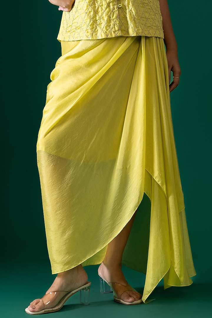 Yellow Habutai Silk Draped Skirt Set by Shristi Chetani at Pernia's Pop Up Shop