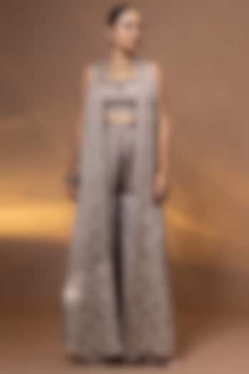 Mauve Habutai Silk Mirror Embroidered Jacket Set by Shristi Chetani at Pernia's Pop Up Shop