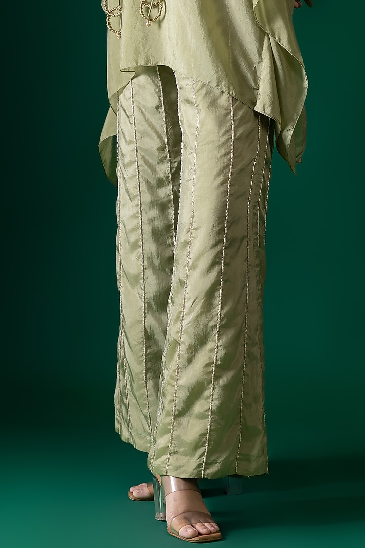 Green Habutai Silk Mirror Embroidered Kaftan Set by Shristi Chetani at Pernia's Pop Up Shop